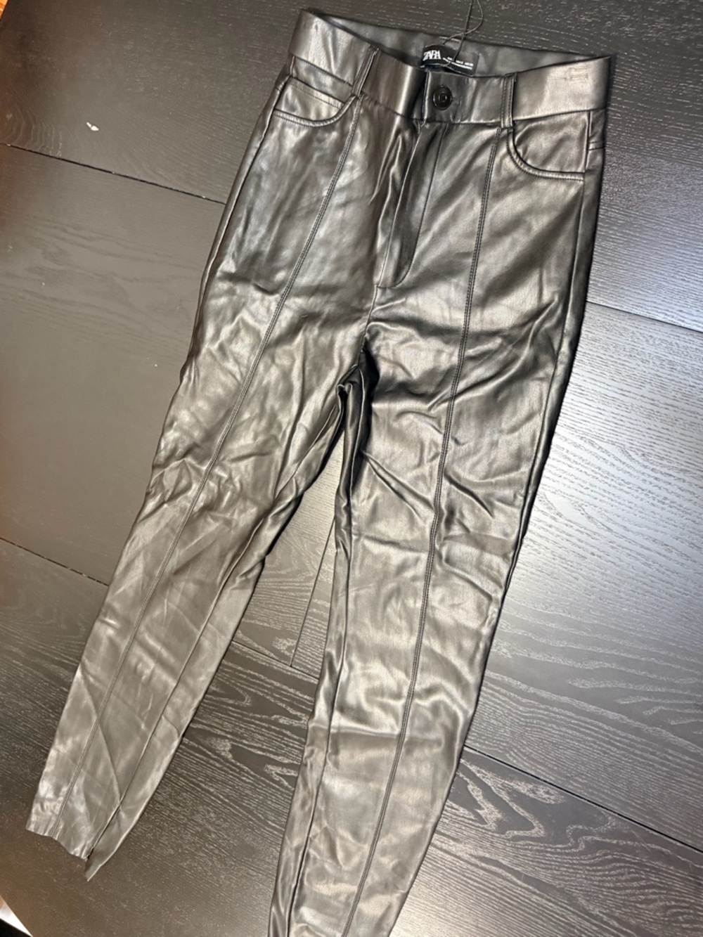 Zara Black Faux Leather Straight-Leg Pants